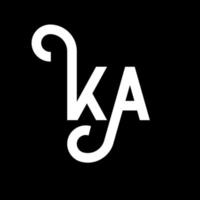 diseño de logotipo de letra ka sobre fondo negro. ka concepto creativo del logotipo de la letra de las iniciales. diseño de letras ka. ka diseño de letras blancas sobre fondo negro. logotipo de ka, ka vector