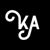 diseño de logotipo de letra ka sobre fondo negro. ka concepto creativo del logotipo de la letra de las iniciales. diseño de letras ka. ka diseño de letras blancas sobre fondo negro. logotipo de ka, ka vector