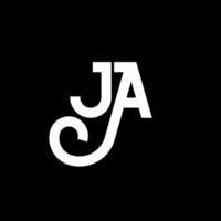 diseño de logotipo de letra ja sobre fondo negro. j concepto creativo del logotipo de la letra de las iniciales. ja diseño de letras. ja diseño de letras blancas sobre fondo negro. ja, ja logotipo vector