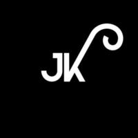 diseño de logotipo de letra jk sobre fondo negro. concepto de logotipo de letra de iniciales creativas jk. diseño de letras jk. jk diseño de letras blancas sobre fondo negro. jk, logotipo de jk vector