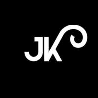 diseño de logotipo de letra jk sobre fondo negro. concepto de logotipo de letra de iniciales creativas jk. diseño de letras jk. jk diseño de letras blancas sobre fondo negro. jk, logotipo de jk vector