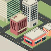 isometric city, shop and buildings vector