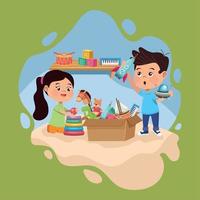 little kids couple and toys vector