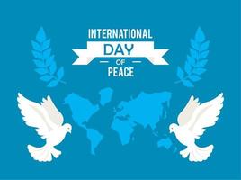 día de la paz lettwring con continentes vector