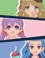 página de chicas anime comic vector