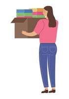 female volunteer lifting clothes donation vector