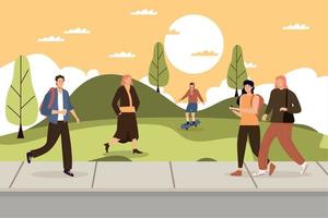 persons walking in the park vector