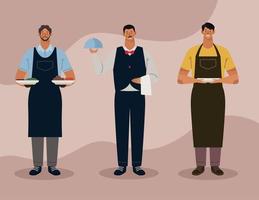 three restaurant workers vector