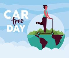 car free day woman in skate vector