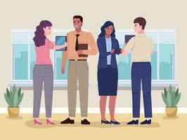 four persons working characters vector