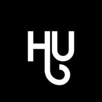 diseño de logotipo de letra hu sobre fondo negro. concepto de logotipo de letra de iniciales creativas hu. diseño de letra hu. hu diseño de letras blancas sobre fondo negro. logotipo de hu, hu vector