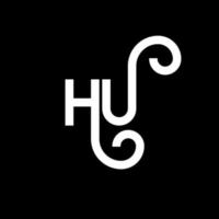 diseño de logotipo de letra hu sobre fondo negro. concepto de logotipo de letra de iniciales creativas hu. diseño de letra hu. hu diseño de letras blancas sobre fondo negro. logotipo de hu, hu vector