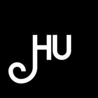 HU letter logo design on black background. HU creative initials letter logo concept. hu letter design. HU white letter design on black background. H U, h u logo vector