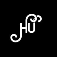 diseño de logotipo de letra hu sobre fondo negro. concepto de logotipo de letra de iniciales creativas hu. diseño de letra hu. hu diseño de letras blancas sobre fondo negro. logotipo de hu, hu vector