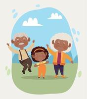 afro grandparents couple with granddaughter vector