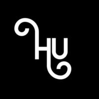 HU letter logo design on black background. HU creative initials letter logo concept. hu letter design. HU white letter design on black background. H U, h u logo vector