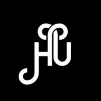 diseño de logotipo de letra hu sobre fondo negro. concepto de logotipo de letra de iniciales creativas hu. diseño de letra hu. hu diseño de letras blancas sobre fondo negro. logotipo de hu, hu vector