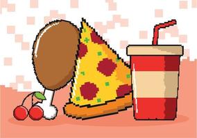 pixel art de comida y refrescos vector