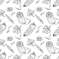 seamless pattern cucumber in doodle style vector