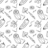 seamless pattern cucumber in doodle style vector