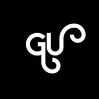 diseño de logotipo de letra gu sobre fondo negro. gu concepto creativo del logotipo de la letra de las iniciales. diseño de letras gu. gu diseño de letras blancas sobre fondo negro. gu, logotipo de gu vector