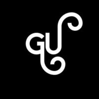 diseño de logotipo de letra gu sobre fondo negro. gu concepto creativo del logotipo de la letra de las iniciales. diseño de letras gu. gu diseño de letras blancas sobre fondo negro. gu, logotipo de gu vector