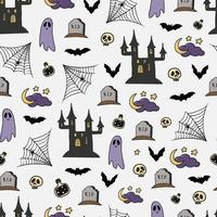 cute seamless Halloween pattern with hand drawn doodles on white background. Good for holiday wallpaper, package, wrapping paper, textile prints, etc. EPS 10