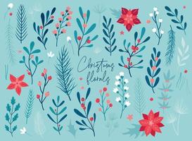 Set of isolated Christmas floral elements for stickers, prints, clipart, palnners, cards and posters decor, etc. EPS 10