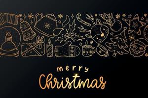 banner de navidad decorado con garabatos y cita de letras sobre fondo negro. bueno para invitaciones, impresiones, tarjetas, carteles, letreros, pancartas, etc. eps 10 vector