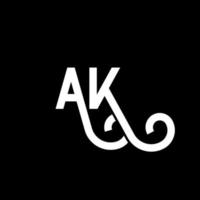 diseño del logotipo de la letra ak sobre fondo negro. concepto de logotipo de letra de iniciales creativas ak. diseño de icono de AK. ak diseño de icono de letra blanca sobre fondo negro. Alaska vector