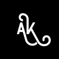 diseño del logotipo de la letra ak sobre fondo negro. concepto de logotipo de letra de iniciales creativas ak. diseño de icono de AK. ak diseño de icono de letra blanca sobre fondo negro. Alaska vector