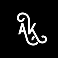 diseño del logotipo de la letra ak sobre fondo negro. concepto de logotipo de letra de iniciales creativas ak. diseño de icono de AK. ak diseño de icono de letra blanca sobre fondo negro. Alaska vector