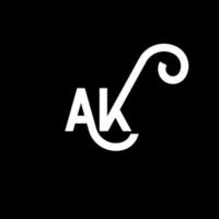 diseño del logotipo de la letra ak sobre fondo negro. concepto de logotipo de letra de iniciales creativas ak. diseño de icono de AK. ak diseño de icono de letra blanca sobre fondo negro. Alaska vector