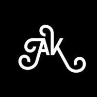 diseño del logotipo de la letra ak sobre fondo negro. concepto de logotipo de letra de iniciales creativas ak. diseño de icono de AK. ak diseño de icono de letra blanca sobre fondo negro. Alaska vector