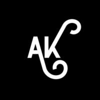 AK letter logo design on black background. AK creative initials letter logo concept. ak icon design. AK white letter icon design on black background. A K vector