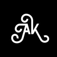 diseño del logotipo de la letra ak sobre fondo negro. concepto de logotipo de letra de iniciales creativas ak. diseño de icono de AK. ak diseño de icono de letra blanca sobre fondo negro. Alaska vector