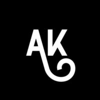 AK letter logo design on black background. AK creative initials letter logo concept. ak icon design. AK white letter icon design on black background. A K vector