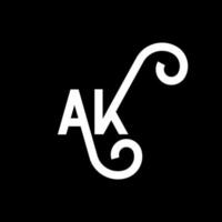 diseño del logotipo de la letra ak sobre fondo negro. concepto de logotipo de letra de iniciales creativas ak. diseño de icono de AK. ak diseño de icono de letra blanca sobre fondo negro. Alaska vector