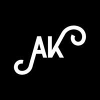 diseño del logotipo de la letra ak sobre fondo negro. concepto de logotipo de letra de iniciales creativas ak. diseño de icono de AK. ak diseño de icono de letra blanca sobre fondo negro. Alaska vector