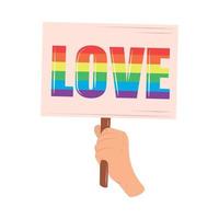 hand with lgbt love text vector