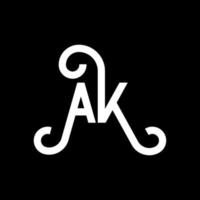 diseño del logotipo de la letra ak sobre fondo negro. concepto de logotipo de letra de iniciales creativas ak. diseño de icono de AK. ak diseño de icono de letra blanca sobre fondo negro. Alaska vector