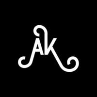 diseño del logotipo de la letra ak sobre fondo negro. concepto de logotipo de letra de iniciales creativas ak. diseño de icono de AK. ak diseño de icono de letra blanca sobre fondo negro. Alaska vector