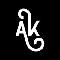 diseño del logotipo de la letra ak sobre fondo negro. concepto de logotipo de letra de iniciales creativas ak. diseño de icono de AK. ak diseño de icono de letra blanca sobre fondo negro. Alaska vector