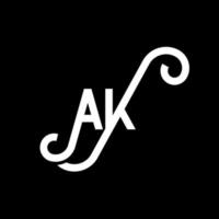 diseño del logotipo de la letra ak sobre fondo negro. concepto de logotipo de letra de iniciales creativas ak. diseño de icono de AK. ak diseño de icono de letra blanca sobre fondo negro. Alaska vector