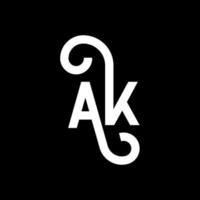 AK letter logo design on black background. AK creative initials letter logo concept. ak icon design. AK white letter icon design on black background. A K vector