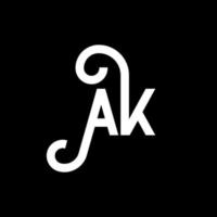 diseño del logotipo de la letra ak sobre fondo negro. concepto de logotipo de letra de iniciales creativas ak. diseño de icono de AK. ak diseño de icono de letra blanca sobre fondo negro. Alaska vector