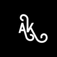 diseño del logotipo de la letra ak sobre fondo negro. concepto de logotipo de letra de iniciales creativas ak. diseño de icono de AK. ak diseño de icono de letra blanca sobre fondo negro. Alaska vector