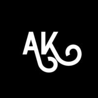 diseño del logotipo de la letra ak sobre fondo negro. concepto de logotipo de letra de iniciales creativas ak. diseño de icono de AK. ak diseño de icono de letra blanca sobre fondo negro. Alaska vector