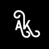 diseño del logotipo de la letra ak sobre fondo negro. concepto de logotipo de letra de iniciales creativas ak. diseño de icono de AK. ak diseño de icono de letra blanca sobre fondo negro. Alaska vector