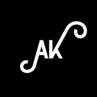 diseño del logotipo de la letra ak sobre fondo negro. concepto de logotipo de letra de iniciales creativas ak. diseño de icono de AK. ak diseño de icono de letra blanca sobre fondo negro. Alaska vector